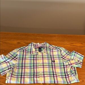 Chaps Plaid Button Down Shirt Light Yellow Pink Blue
